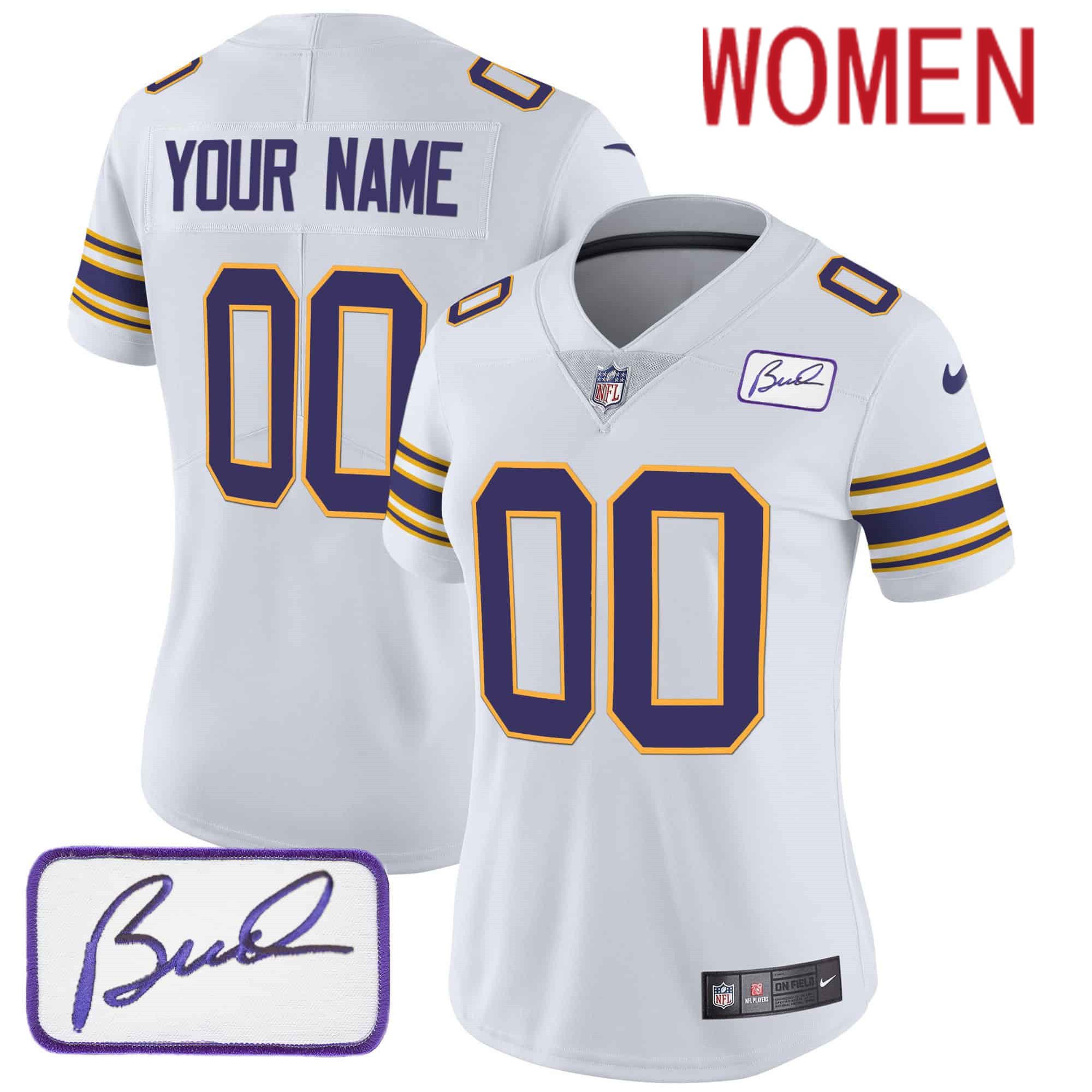Women Minnesota Vikings White 2024 Nike Bud Grant Patch Classic Limited Custom NFL Jersey